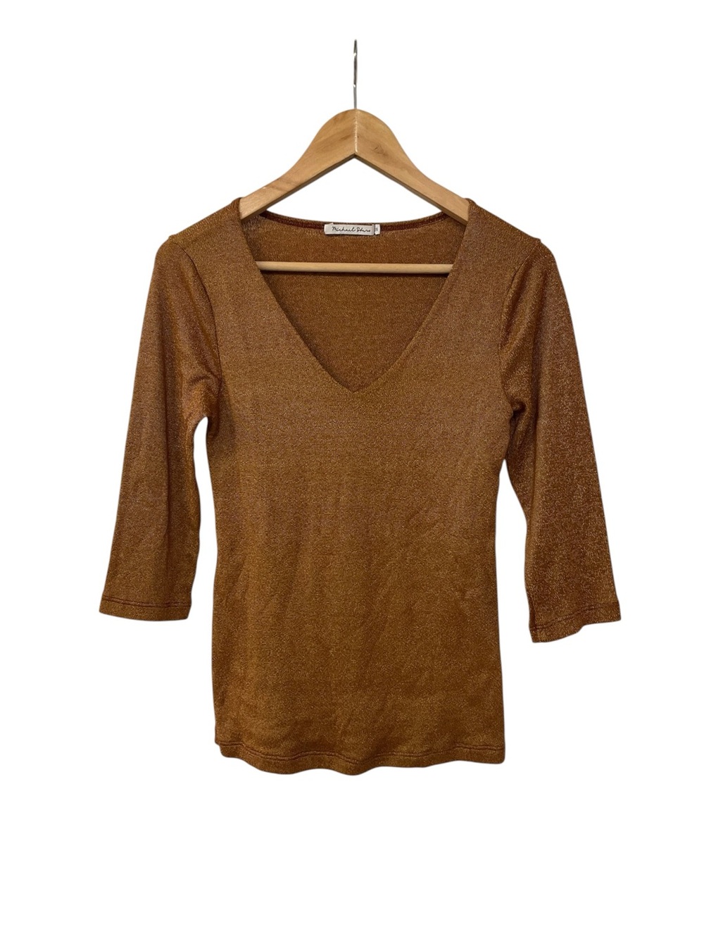 Michael Stars Women's Brown Shine V-Neck 3/4 Sleeve Shirt OS